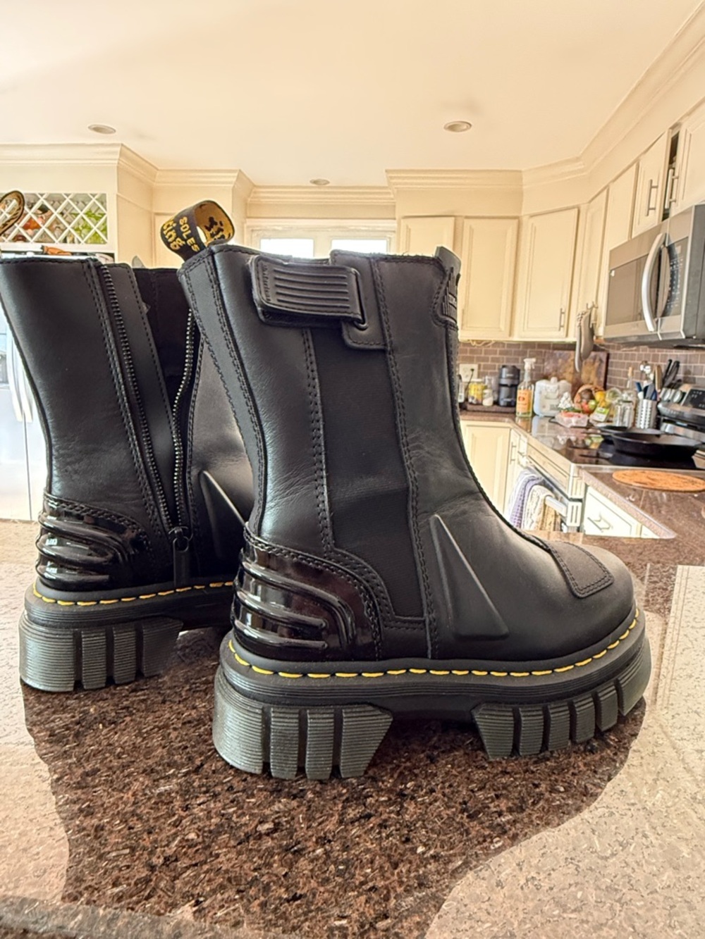 Dr. Martens Black Combat Boots with Yellow Stitching - Picture 2 of 7